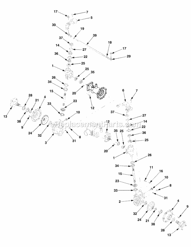 4wd Axle Assembly (Part 1) 1b075g & After Diagram and Parts List for 5254E 54AE542-710, 54BE542-710, 54CE542-710 Cub Cadet Lawn Tractor